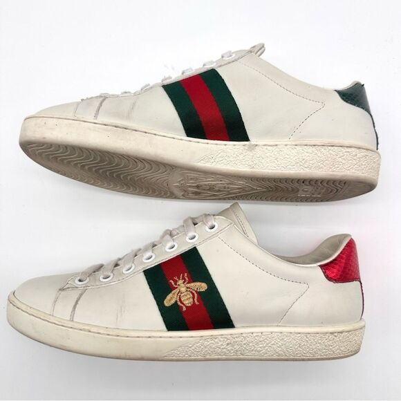 Gucci Ace Bee Embroidered Sneakers White leather Web Stripe Size EU 39.5 US 9.5 - Picture 5 of 14